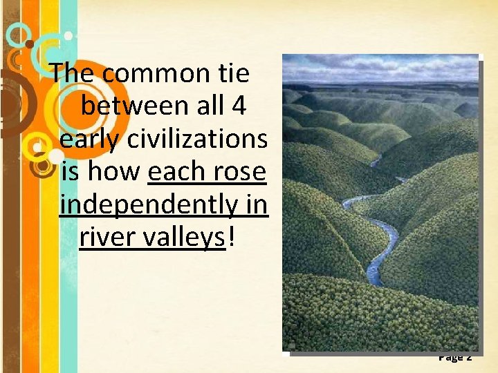 The common tie between all 4 early civilizations is how each rose independently in