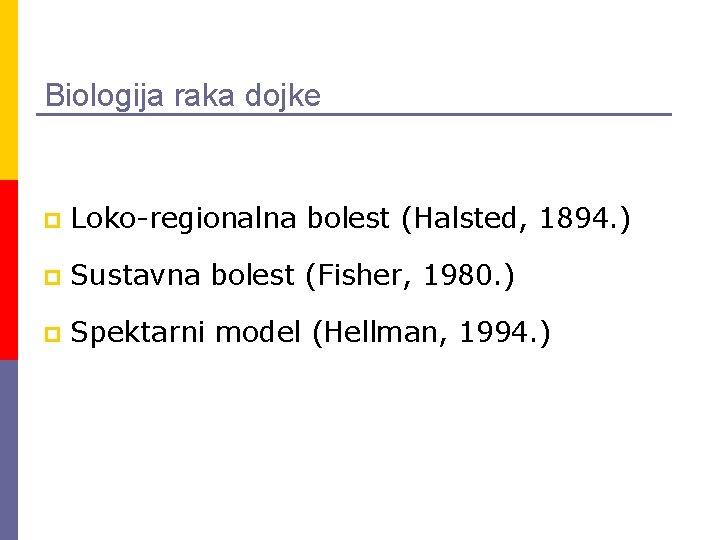 Biologija raka dojke p Loko-regionalna bolest (Halsted, 1894. ) p Sustavna bolest (Fisher, 1980.