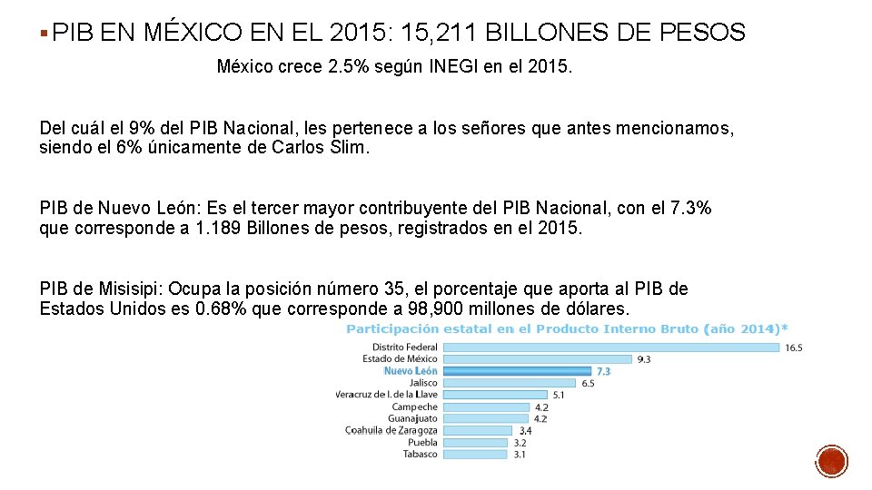 § PIB EN MÉXICO EN EL 2015: 15, 211 BILLONES DE PESOS México crece