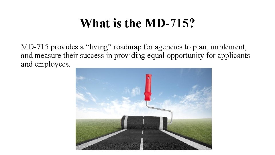 What is the MD-715? MD-715 provides a “living” roadmap for agencies to plan, implement,