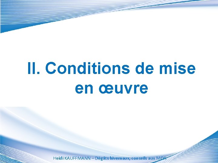 II. Conditions de mise en œuvre Heidi KAUFFMANN – Dégâts hivernaux, conseils aux MOA