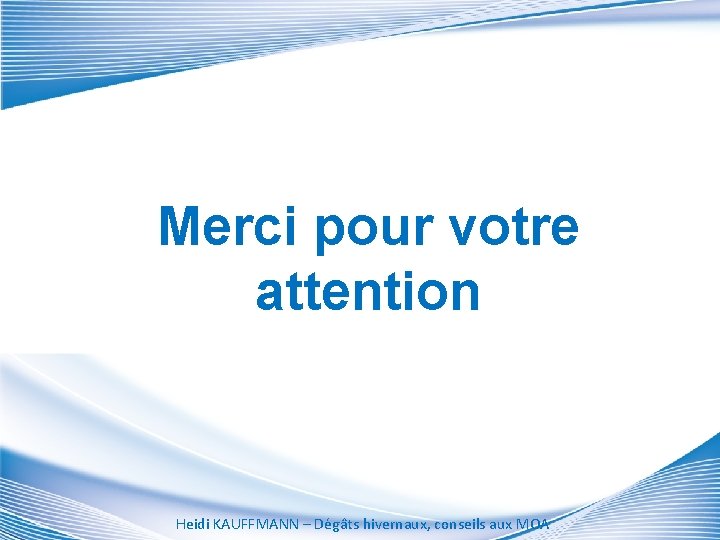 Merci pour votre attention Heidi KAUFFMANN – Dégâts hivernaux, conseils aux MOA 