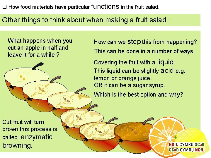 q How food materials have particular functions in the fruit salad. Other things to