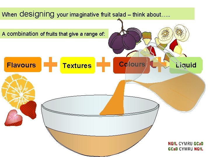 When designing your imaginative fruit salad – think about…. . A combination of fruits