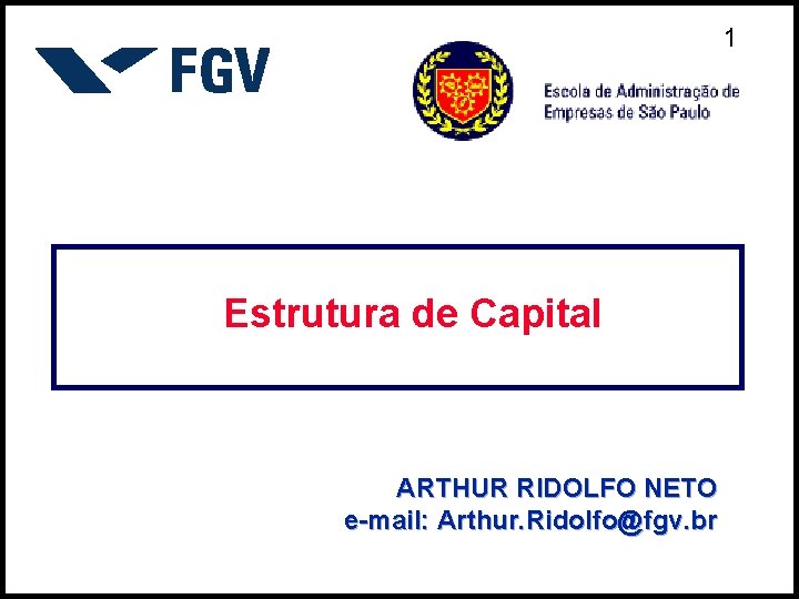 1 Estrutura de Capital ARTHUR RIDOLFO NETO e-mail: Arthur. Ridolfo@fgv. br 