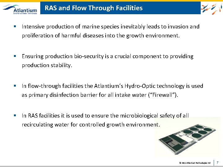 RAS and Flow Through Facilities § Intensive production of marine species inevitably leads to