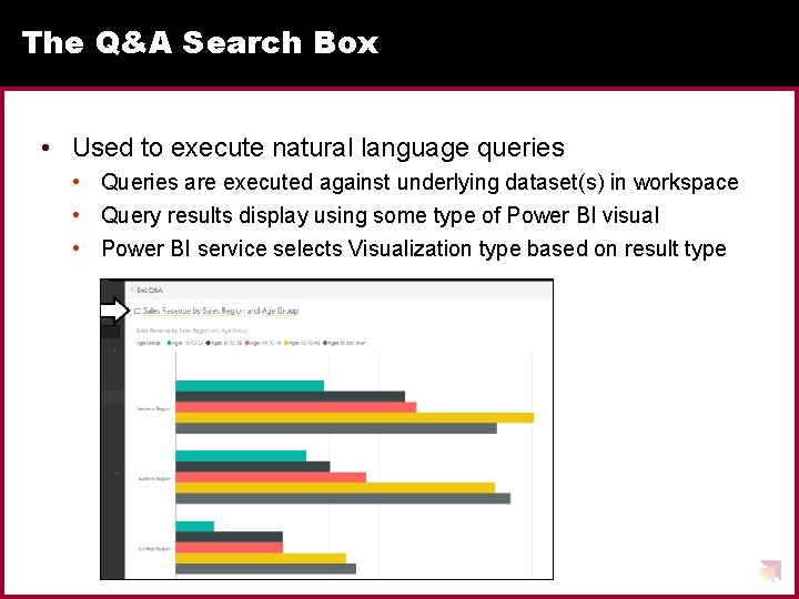 The Q&A Search Box • Used to execute natural language queries • Queries are