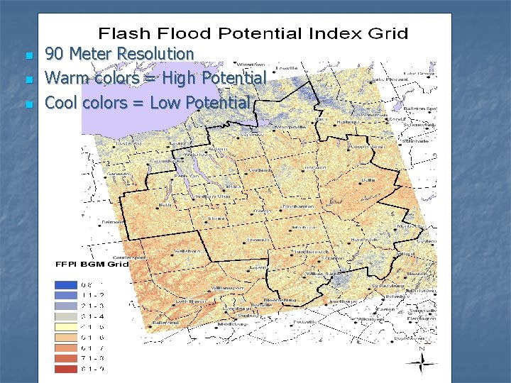 n n n 90 Meter Resolution Warm colors = High Potential Cool colors =