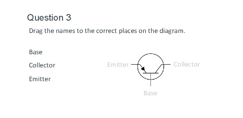 Question 3 Drag the names to the correct places on the diagram. Base Collector