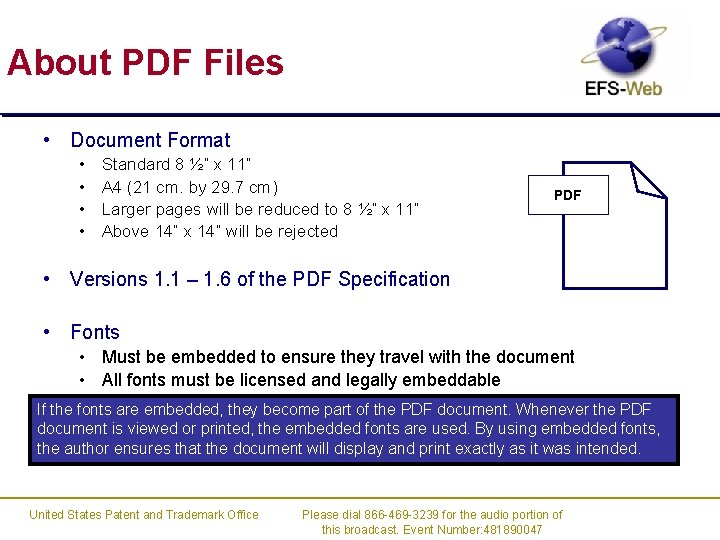 About PDF Files • Document Format • • Standard 8 ½” x 11” A