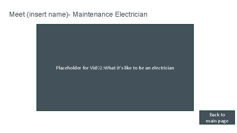 Meet (insert name)- Maintenance Electrician Placeholder for Vid 02: What it’s like to be Meet (insert name)- Maintenance Electrician Placeholder for Vid 02: What it’s like to be