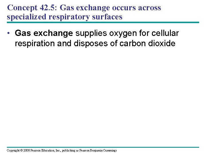 Concept 42. 5: Gas exchange occurs across specialized respiratory surfaces • Gas exchange supplies