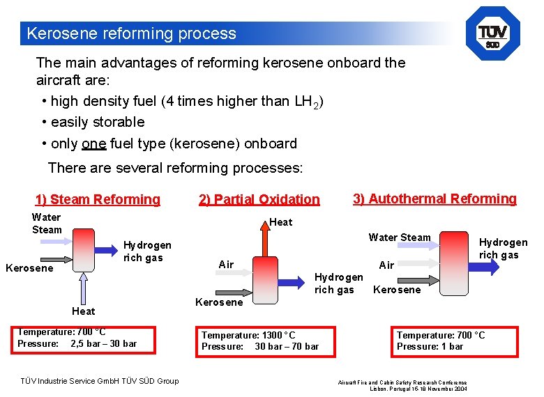 Kerosene reforming process The main advantages of reforming kerosene onboard the aircraft are: •