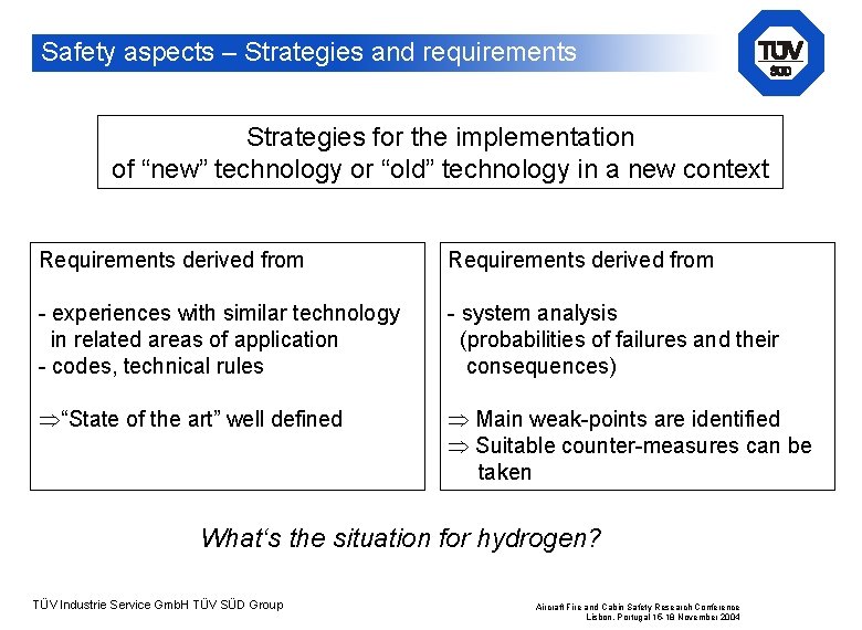 Safety aspects – Strategies and requirements Strategies for the implementation of “new” technology or