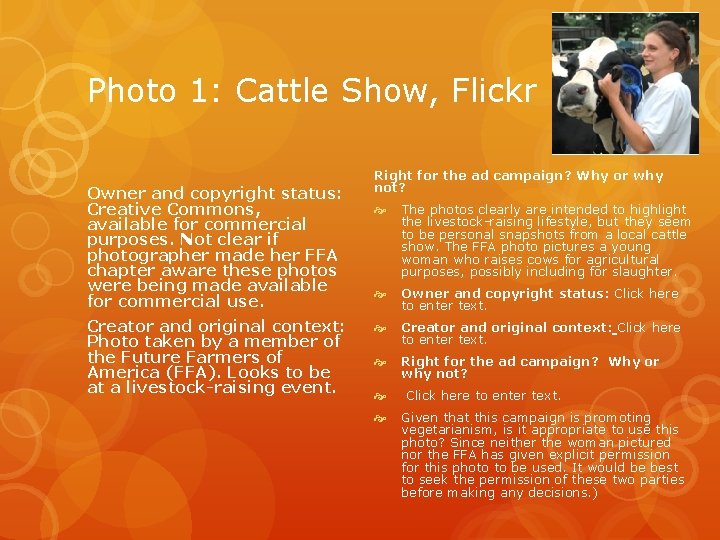 Photo 1: Cattle Show, Flickr Owner and copyright status: Creative Commons, available for commercial