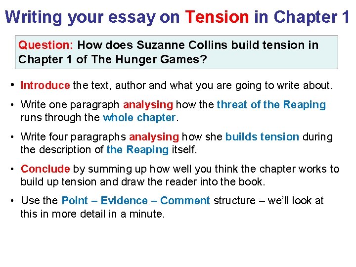 Writing your essay on Tension in Chapter 1 Question: How does Suzanne Collins build