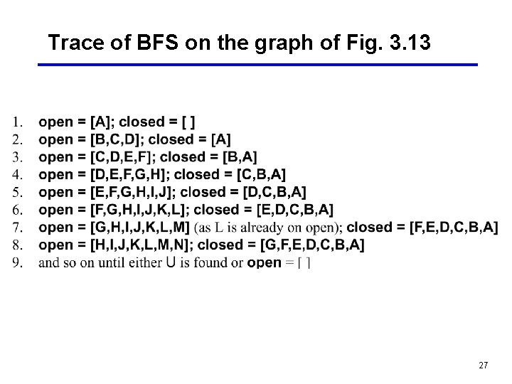 Trace of BFS on the graph of Fig. 3. 13 27 