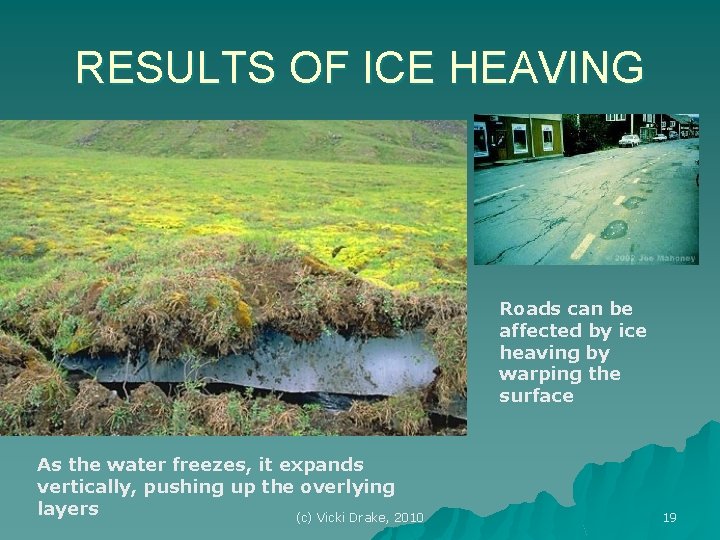 RESULTS OF ICE HEAVING Roads can be affected by ice heaving by warping the