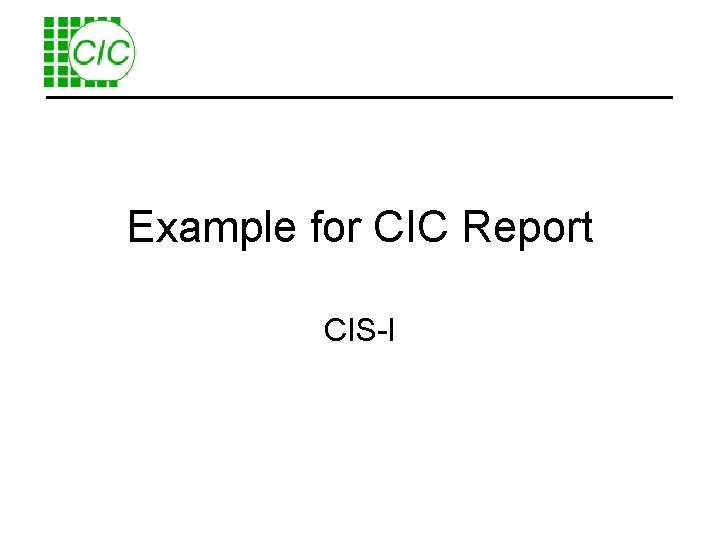 Example for CIC Report CIS-I 