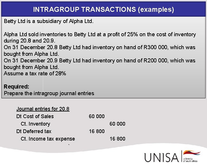 INTRAGROUP TRANSACTIONS (examples) Betty Ltd is a subsidiary of Alpha Ltd sold inventories to