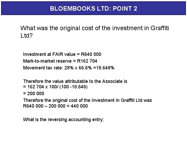BLOEMBOOKS LTD: POINT 2 What was the original cost of the investment in Graffiti