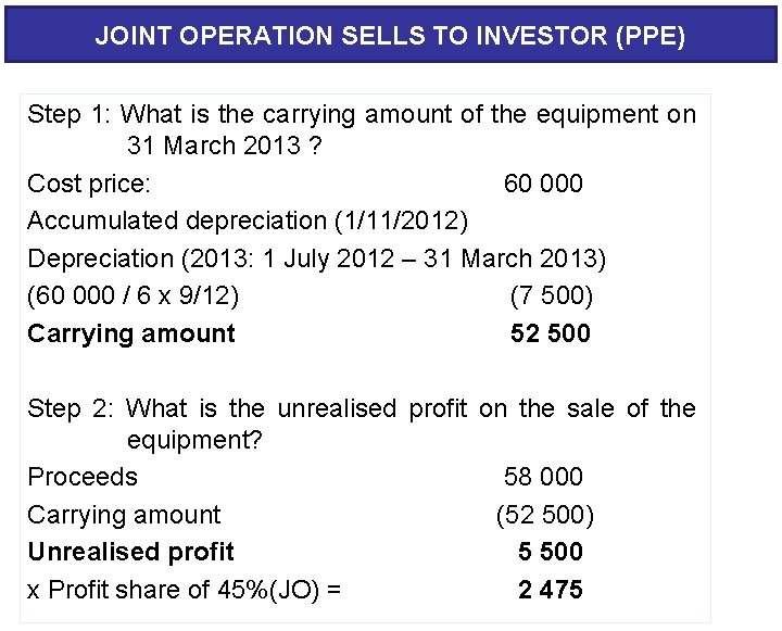 JOINT OPERATION SELLS TO INVESTOR (PPE) Step 1: What is the carrying amount of