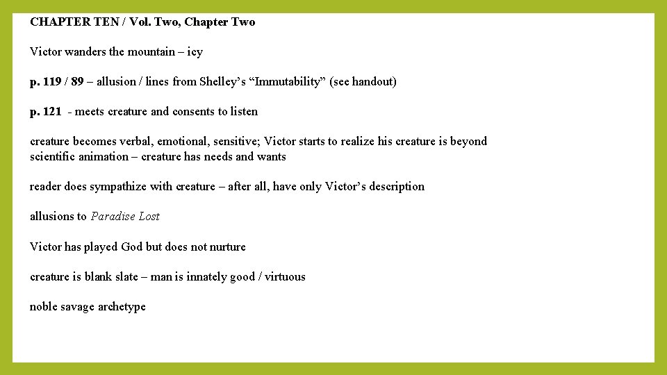 CHAPTER TEN / Vol. Two, Chapter Two Victor wanders the mountain – icy p.