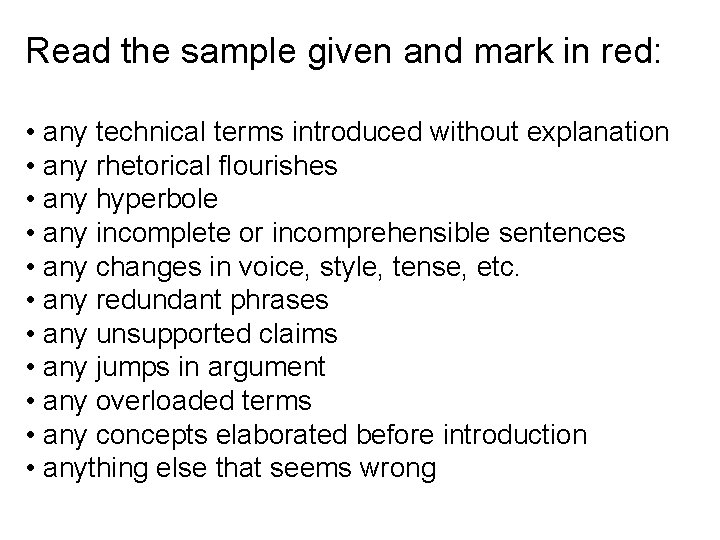 Read the sample given and mark in red: • any technical terms introduced without