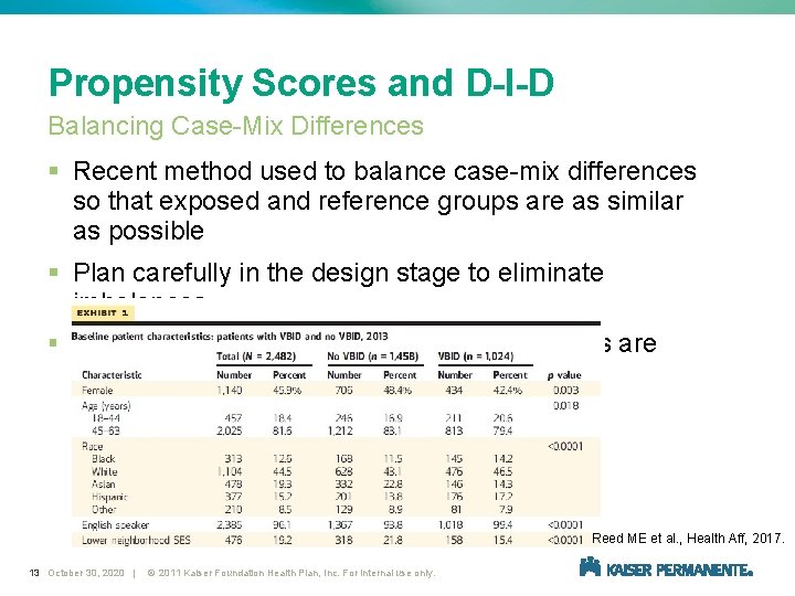 Propensity Scores and D-I-D Balancing Case-Mix Differences § Recent method used to balance case-mix