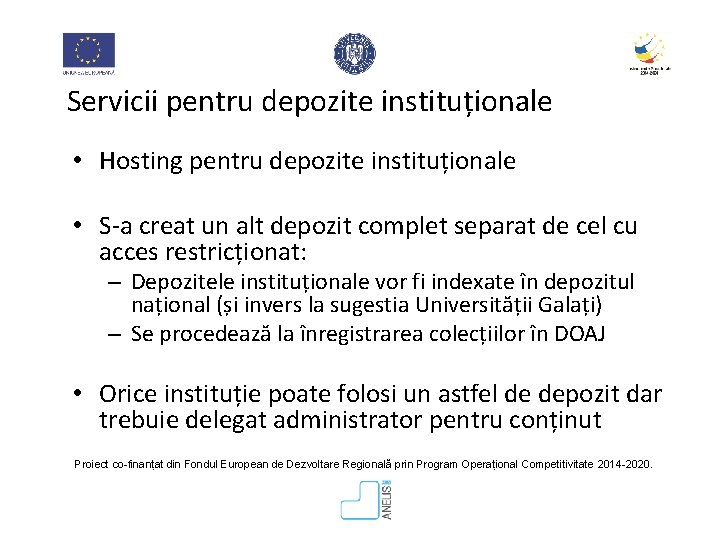 Servicii pentru depozite instituționale • Hosting pentru depozite instituționale • S-a creat un alt