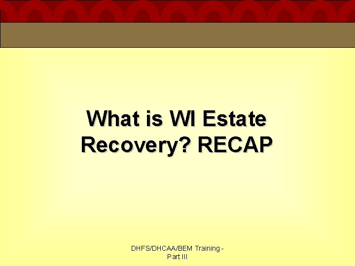 What is WI Estate Recovery? RECAP DHFS/DHCAA/BEM Training Part III What is WI Estate Recovery? RECAP DHFS/DHCAA/BEM Training Part III