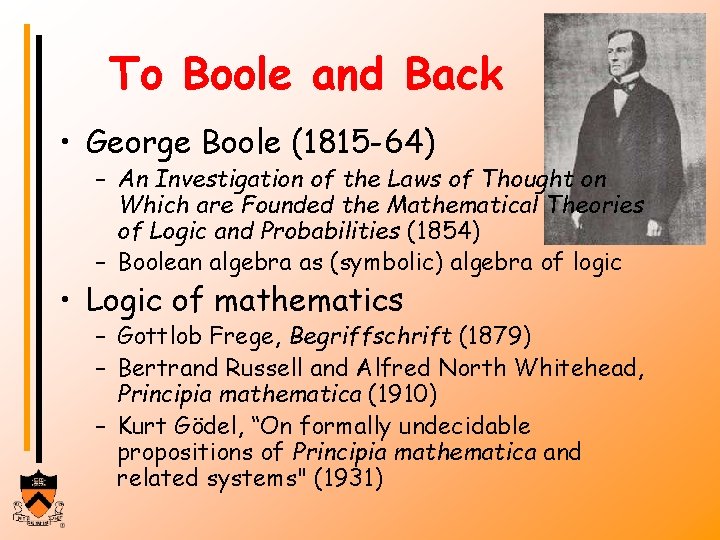 To Boole and Back • George Boole (1815 -64) – An Investigation of the