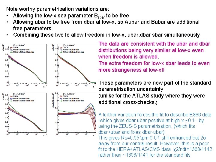 Note worthy parametrisation variations are: • Allowing the low-x sea parameter Bsbar to be