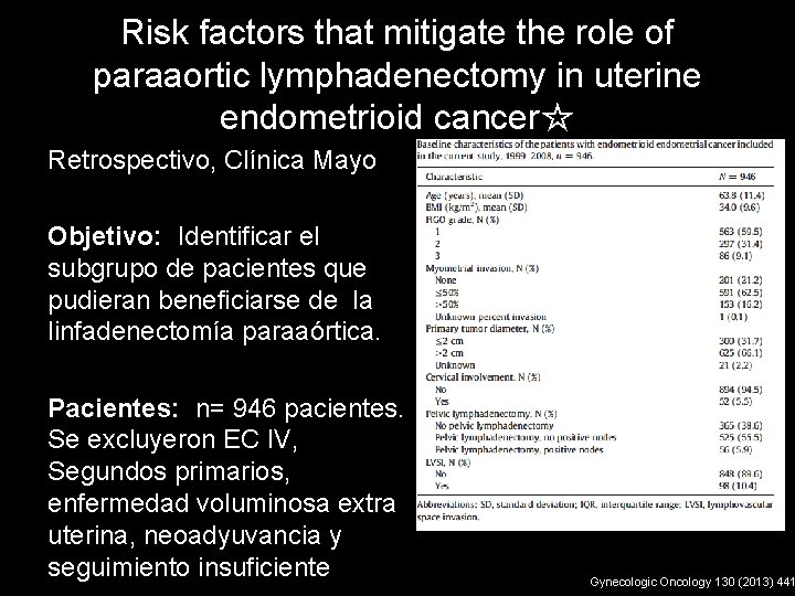 Risk factors that mitigate the role of paraaortic lymphadenectomy in uterine endometrioid cancer☆ Retrospectivo,