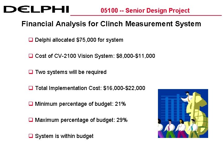 05100 -- Senior Design Project Financial Analysis for Clinch Measurement System q Delphi allocated