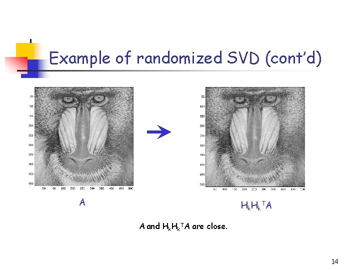 Example of randomized SVD (cont’d) Title: C: PetrosImage Processingbaboondet. eps Creator: MATLAB, The Mathworks,
