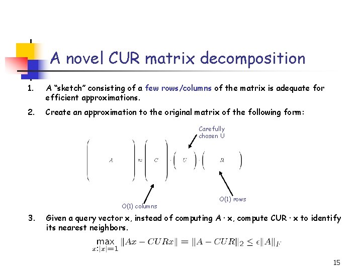 A novel CUR matrix decomposition 1. A “sketch” consisting of a few rows/columns of