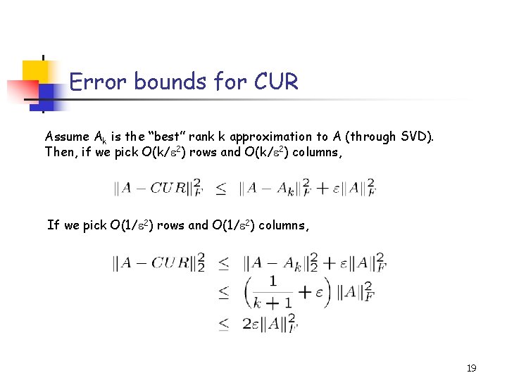 Error bounds for CUR Assume Ak is the “best” rank k approximation to A