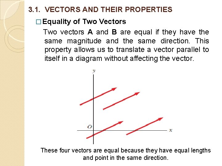 3. 1. VECTORS AND THEIR PROPERTIES � Equality of Two Vectors Two vectors A