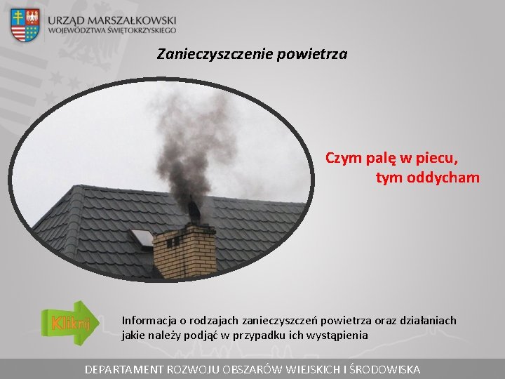 Zanieczyszczenie powietrza Czym palę w piecu, tym oddycham Informacja o rodzajach zanieczyszczeń powietrza oraz