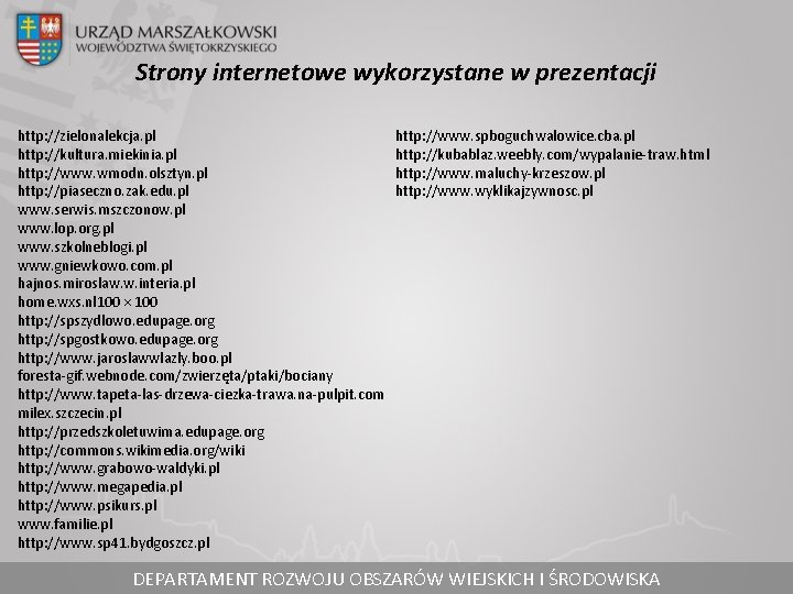 Strony internetowe wykorzystane w prezentacji http: //zielonalekcja. pl http: //kultura. miekinia. pl http: //www.