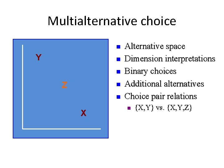 Multialternative choice n Y n n Z n n X Alternative space Dimension interpretations Multialternative choice n Y n n Z n n X Alternative space Dimension interpretations