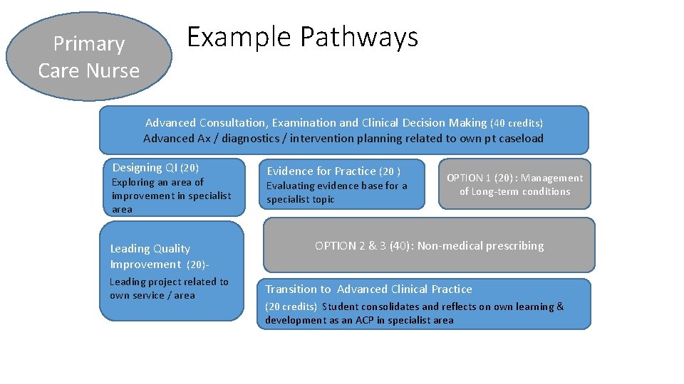 Primary Care Nurse Example Pathways Advanced Consultation, Examination and Clinical Decision Making (40 credits)