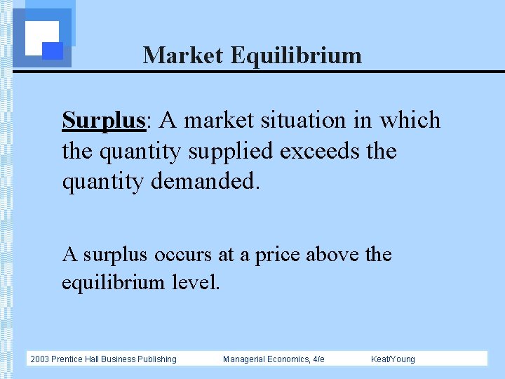 Market Equilibrium Surplus: A market situation in which the quantity supplied exceeds the quantity