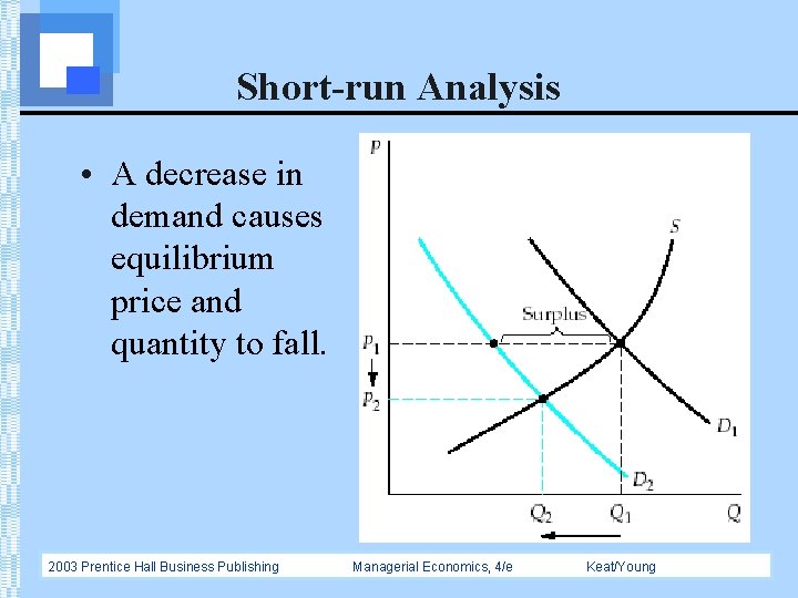 Short-run Analysis • A decrease in demand causes equilibrium price and quantity to fall.