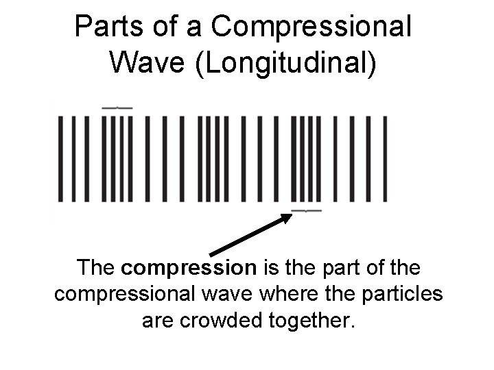 Parts of a Compressional Wave (Longitudinal) The compression is the part of the compressional