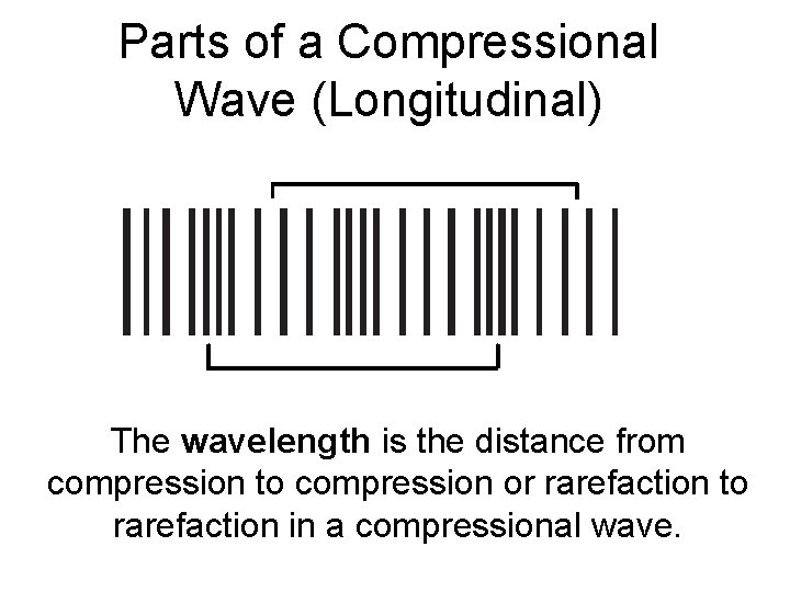 Parts of a Compressional Wave (Longitudinal) The wavelength is the distance from compression to