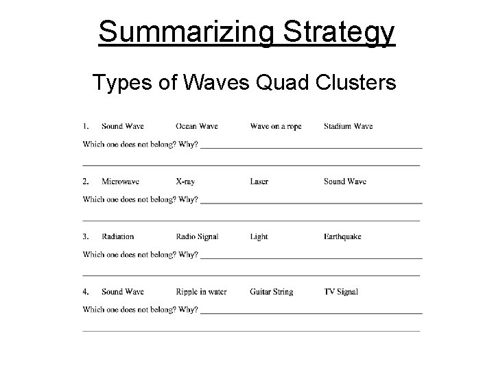 Summarizing Strategy Types of Waves Quad Clusters 