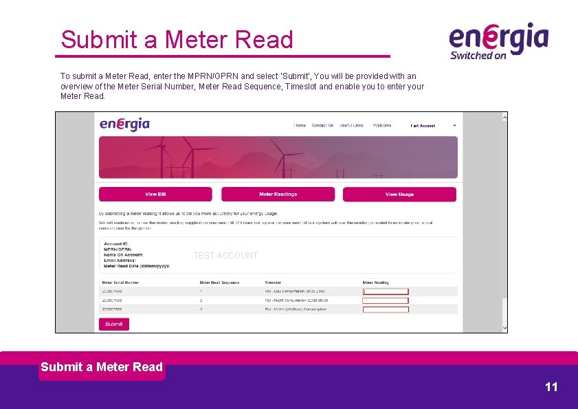 Submit a Meter Read To submit a Meter Read, enter the MPRN/GPRN and select