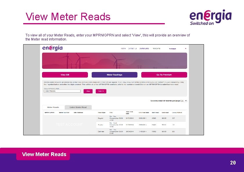View Meter Reads To view all of your Meter Reads, enter your MPRN/GPRN and